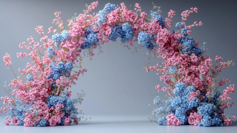 3D婚礼拱门蓝白粉花金框