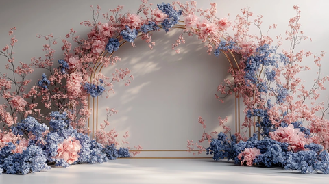 3D婚礼拱门蓝白粉花金框