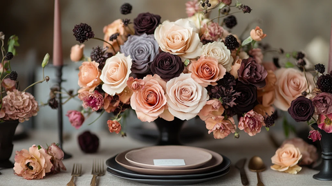 黑粉玫瑰婚礼桌花