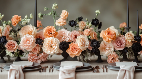 黑粉玫瑰婚礼桌花