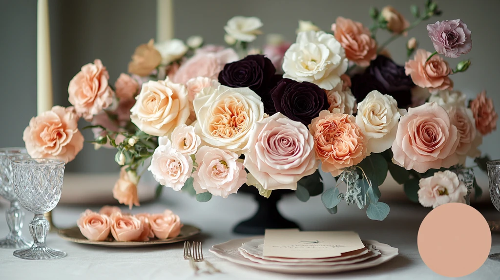 黑粉玫瑰婚礼桌花