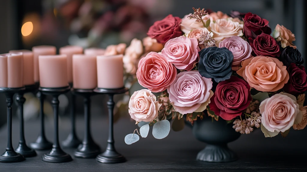 黑粉玫瑰婚礼桌