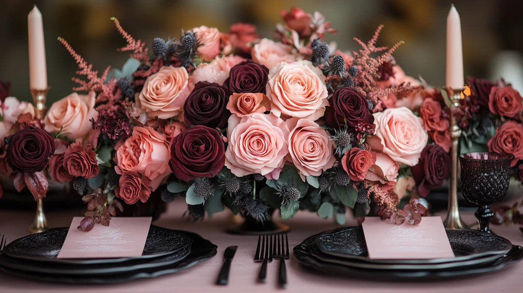 黑粉玫瑰婚礼桌