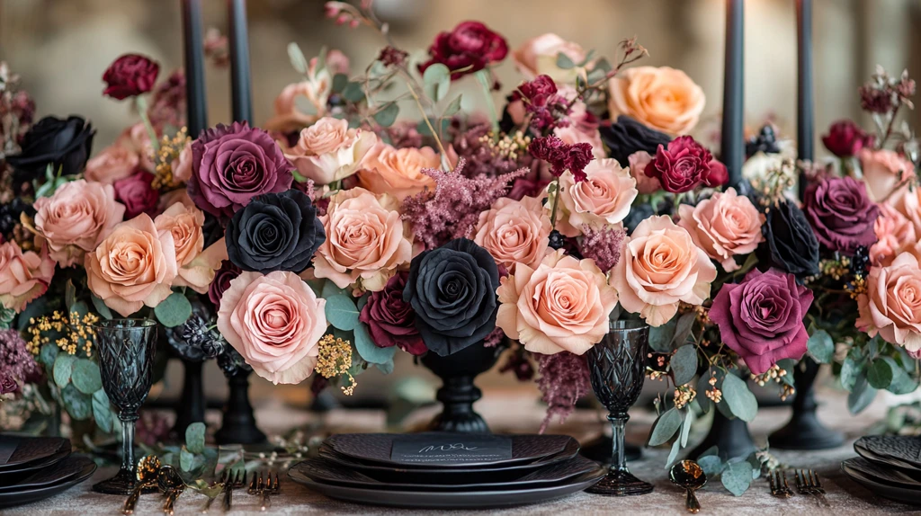 黑粉玫瑰婚礼桌