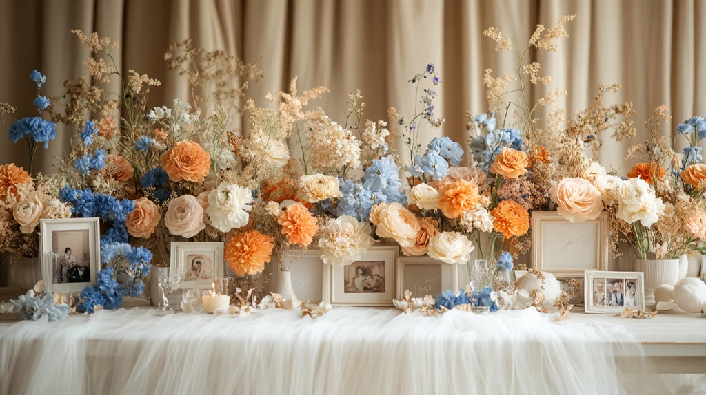 长白纱桌布婚礼布置