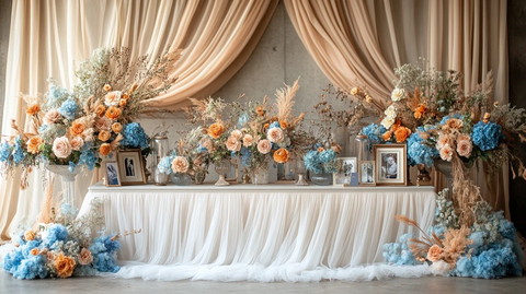 长白纱桌布婚礼布置