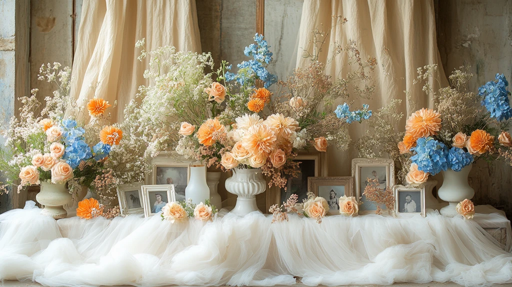 长白纱桌布婚礼布置