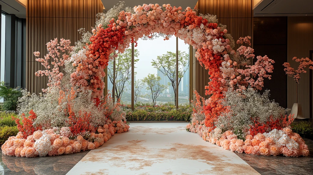 白色拱门花艺背景