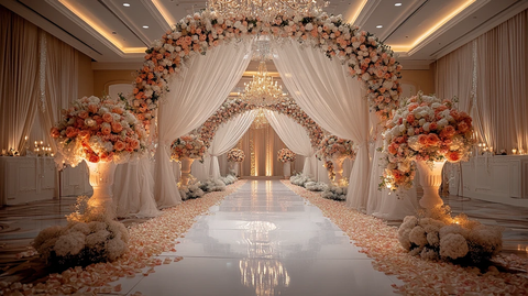 白色珍珠婚礼装饰与水晶吊灯