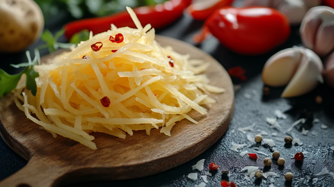 菜板上切好的土豆丝