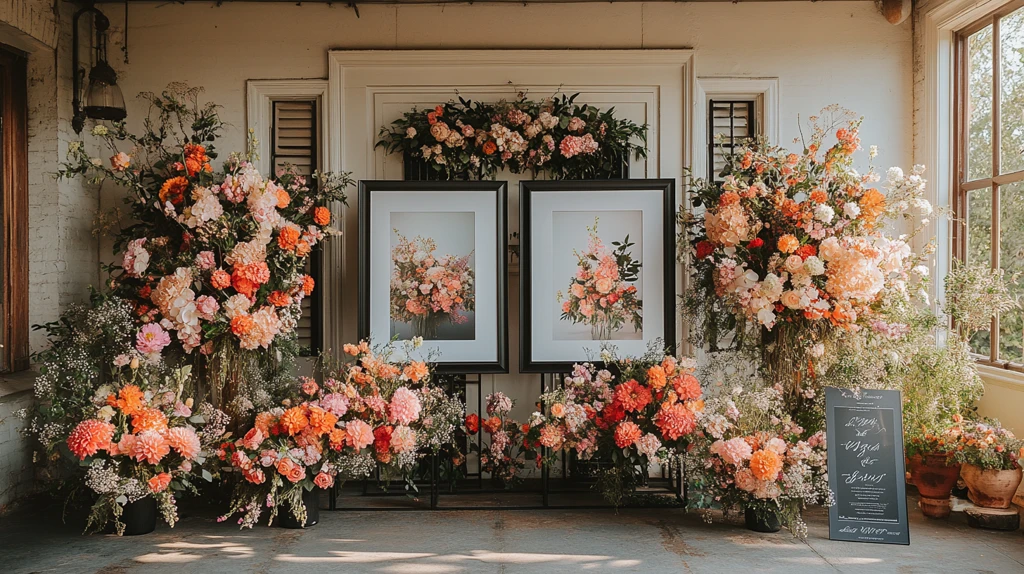 婚礼摄影展示架与花艺装饰