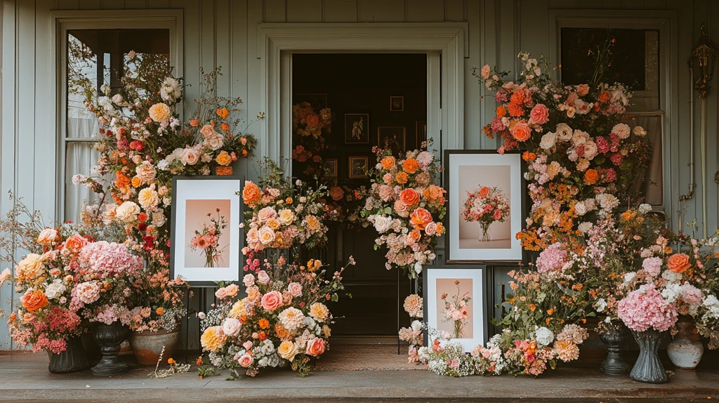 婚礼摄影展示架与花艺装饰