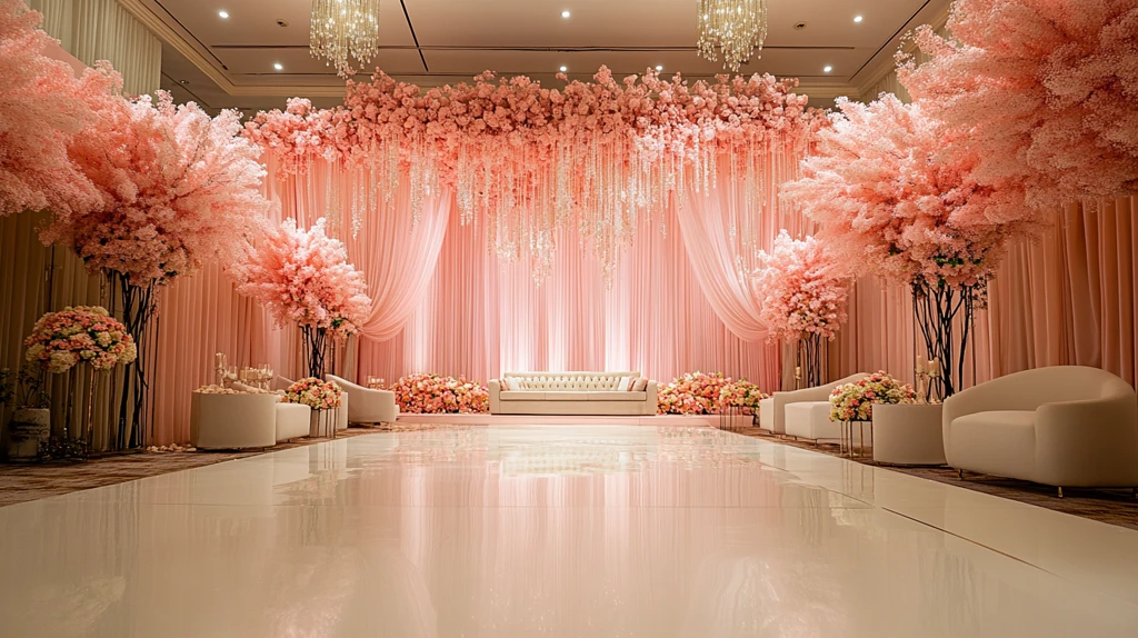 婚礼舞台背景花艺设计