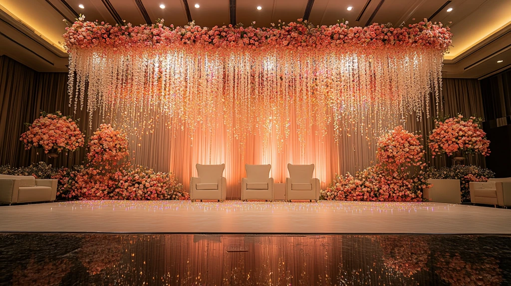 婚礼舞台背景花艺设计