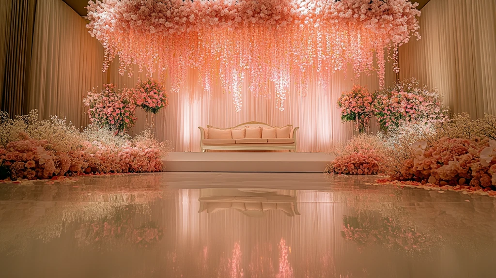 婚礼舞台背景花艺设计