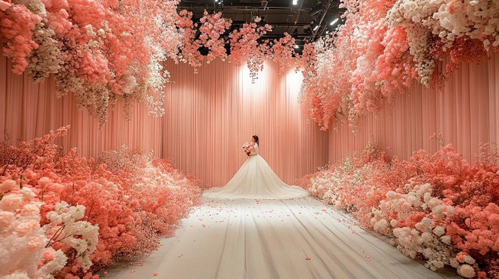 婚礼舞台背景花艺设计