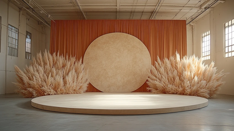 圆形舞台与棕色幕布