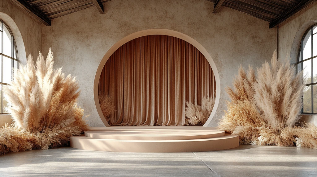 圆形舞台与棕色幕布