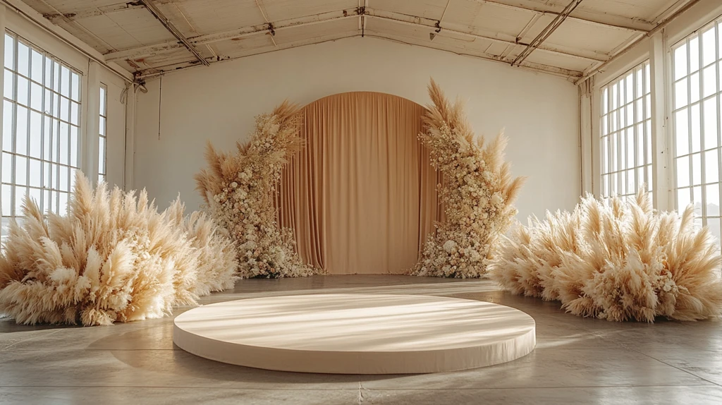 圆形舞台与棕色幕布