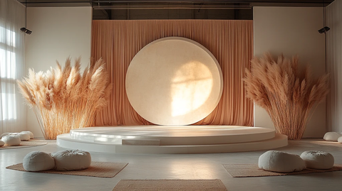 圆形舞台与棕色幕布