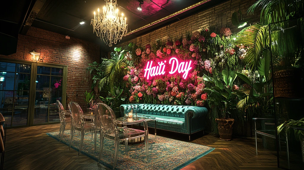 海地日霓虹灯花卉墙