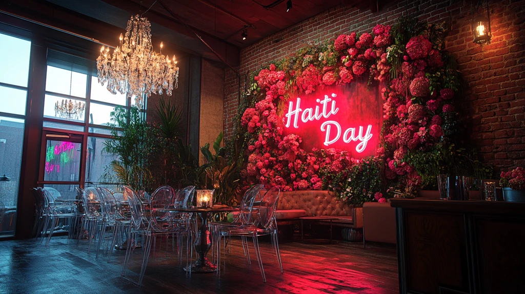 海地日霓虹灯花卉墙