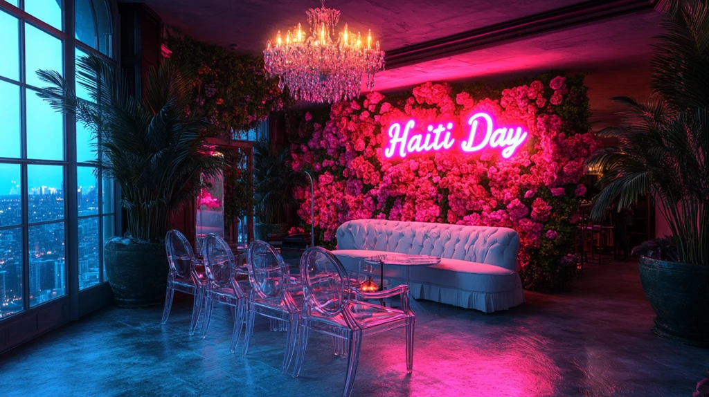 海地日霓虹灯花卉墙