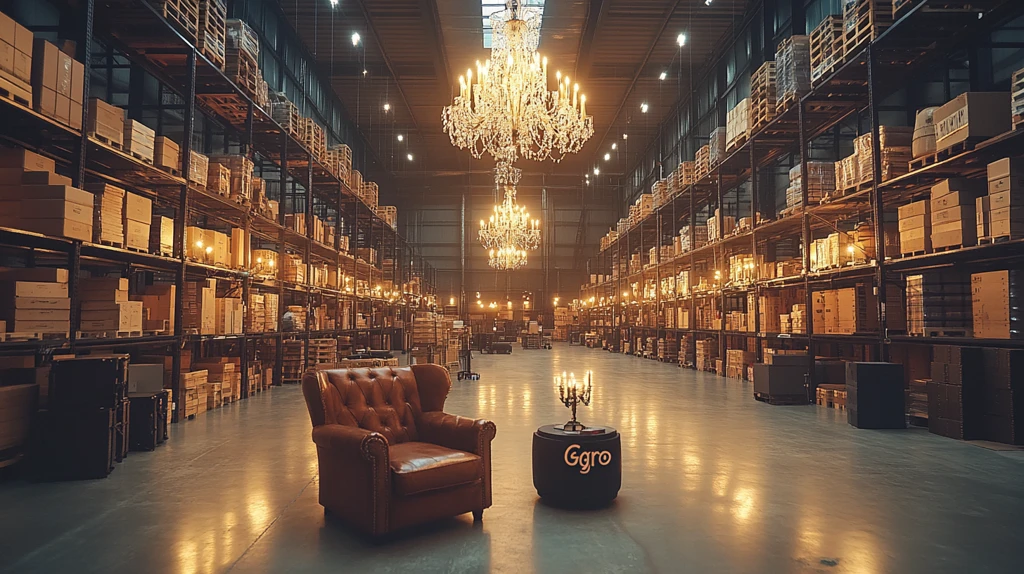 仓库金属框架箱与吊灯