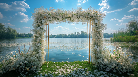 金色框架白色花卉婚礼舞台