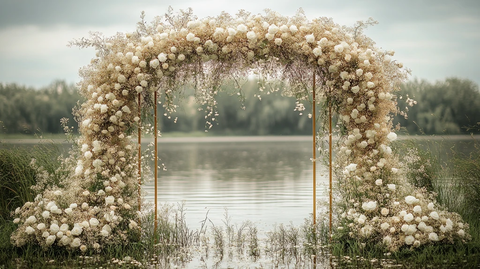 金色框架白色花卉婚礼舞台