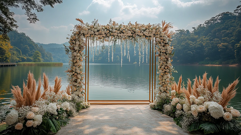 金色框架白色花卉婚礼舞台