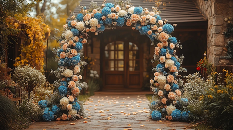 婚礼拱门蓝白花装饰