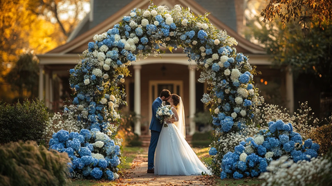 婚礼拱门蓝白花装饰