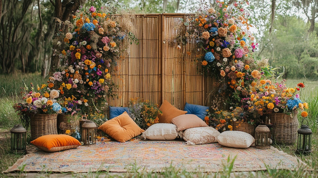 竹屏风与干花装饰的户外婚礼