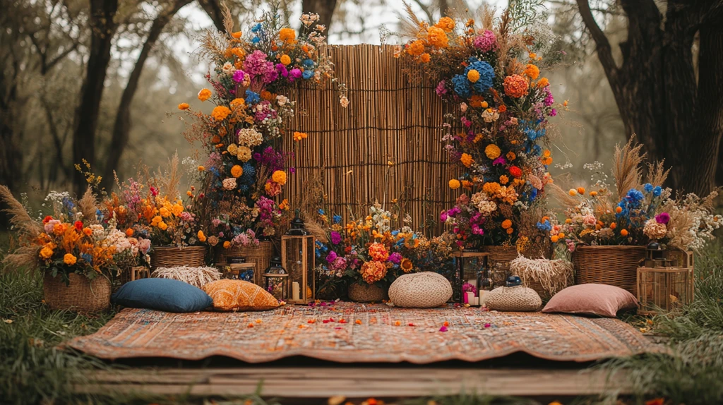 竹屏风与干花装饰的户外婚礼