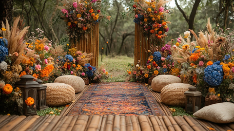 竹屏风与干花装饰的户外婚礼