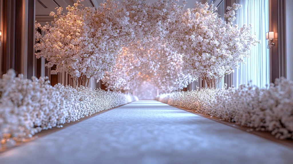 婚礼背景白色花卉舞台