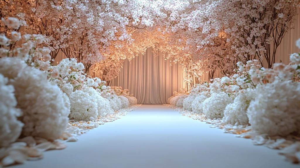 婚礼背景白色花卉舞台