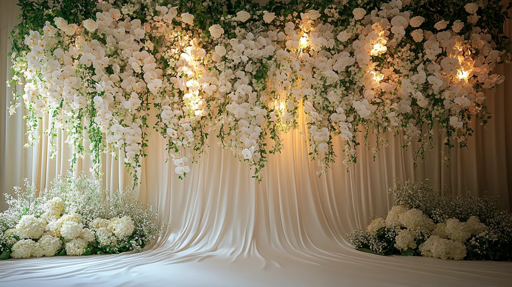 婚礼背景白色花卉舞台