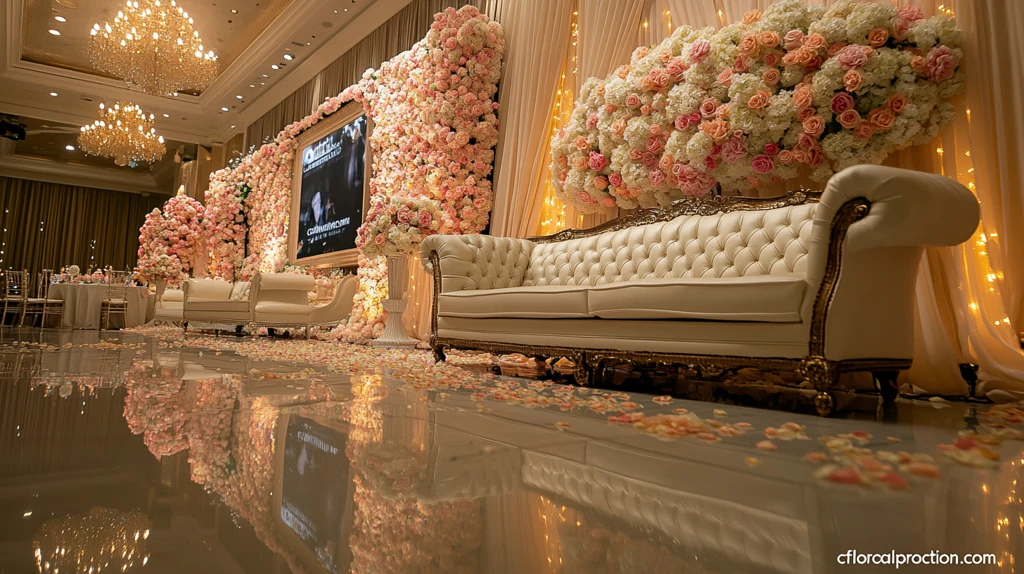 婚礼舞台布置与花墙装饰