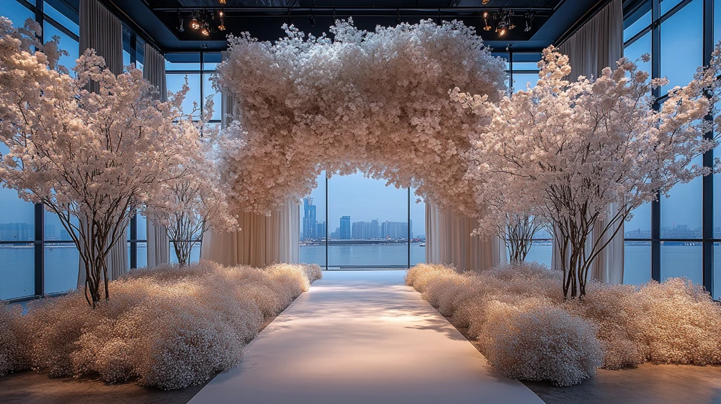 白色婚礼花艺与天空线