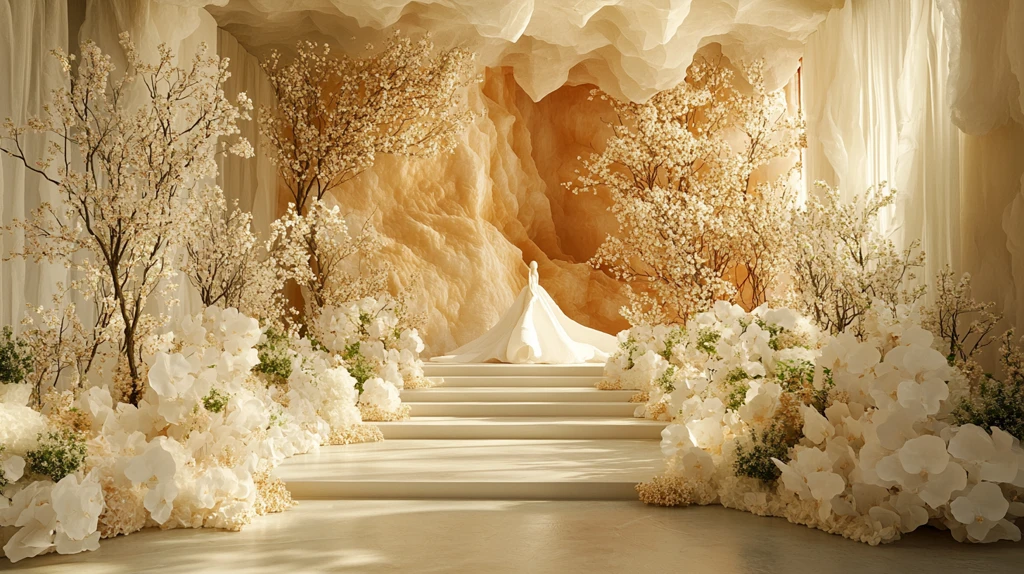 白色婚礼花艺与天空线