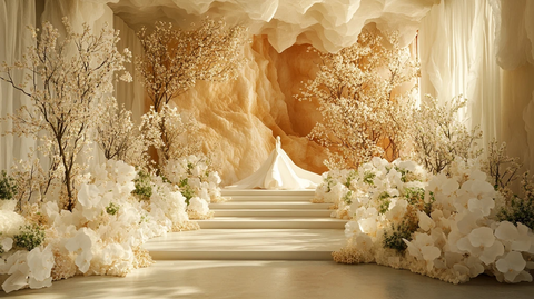 白色婚礼花艺与天空线