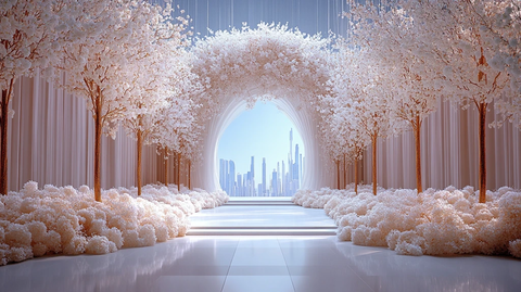 白色婚礼花艺与天空线