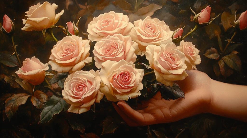 手持玫瑰花的黑底设计