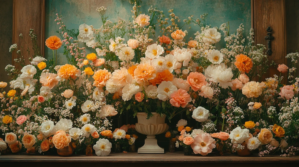 白黄花坛与镜前花饰