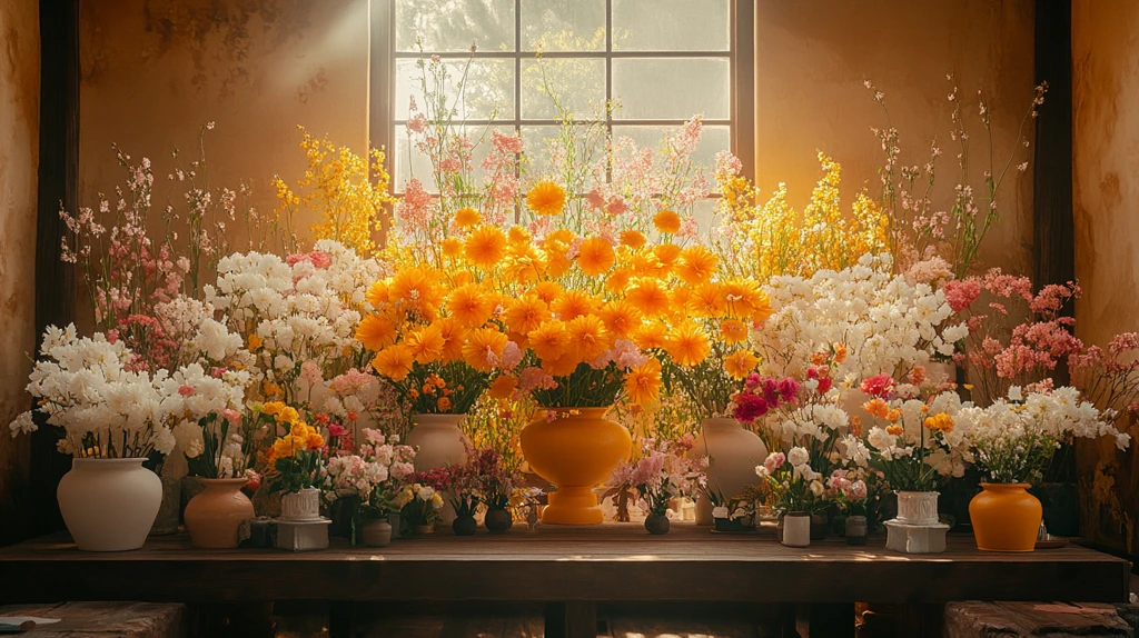 白黄花坛与镜前花饰