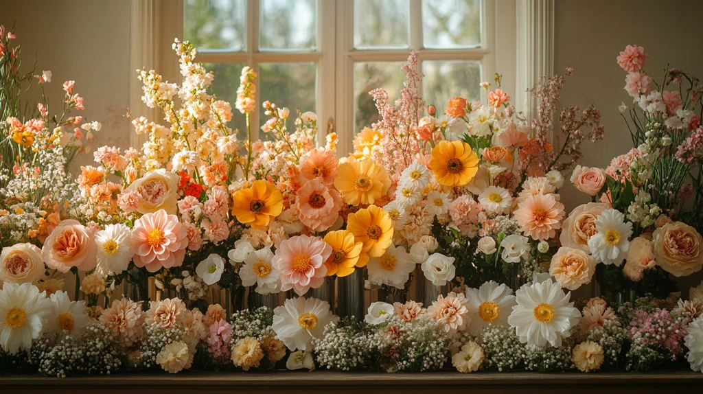 白黄花坛与镜前花饰