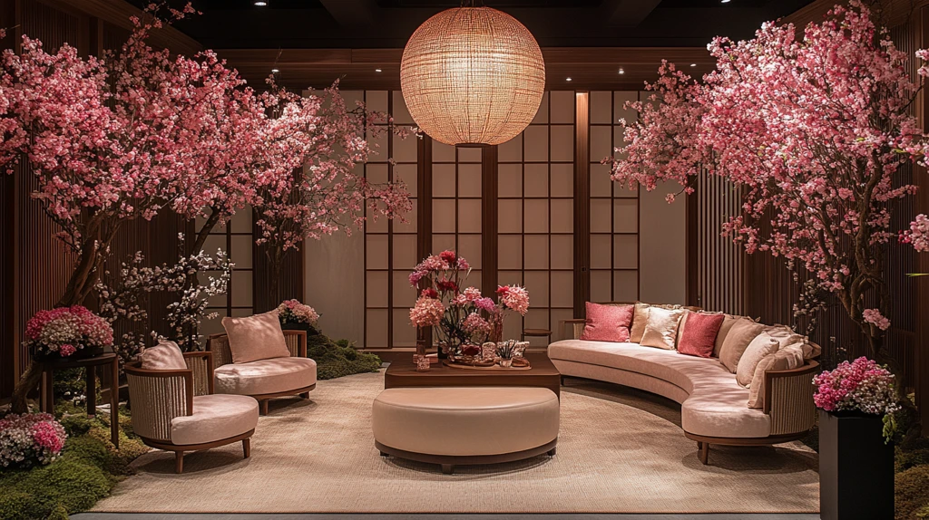 花艺与吊灯装饰的房间