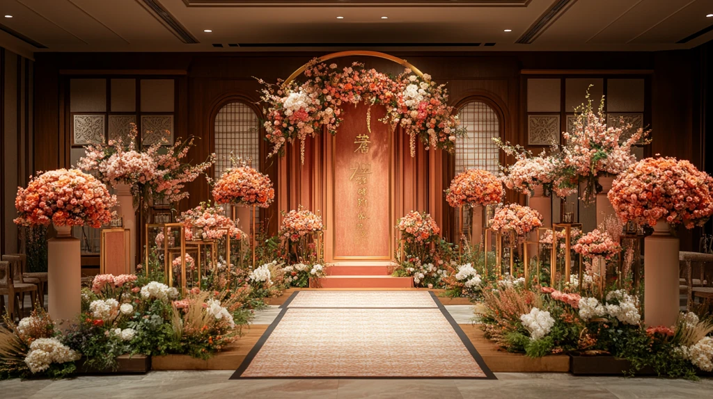 花艺与吊灯装饰的房间